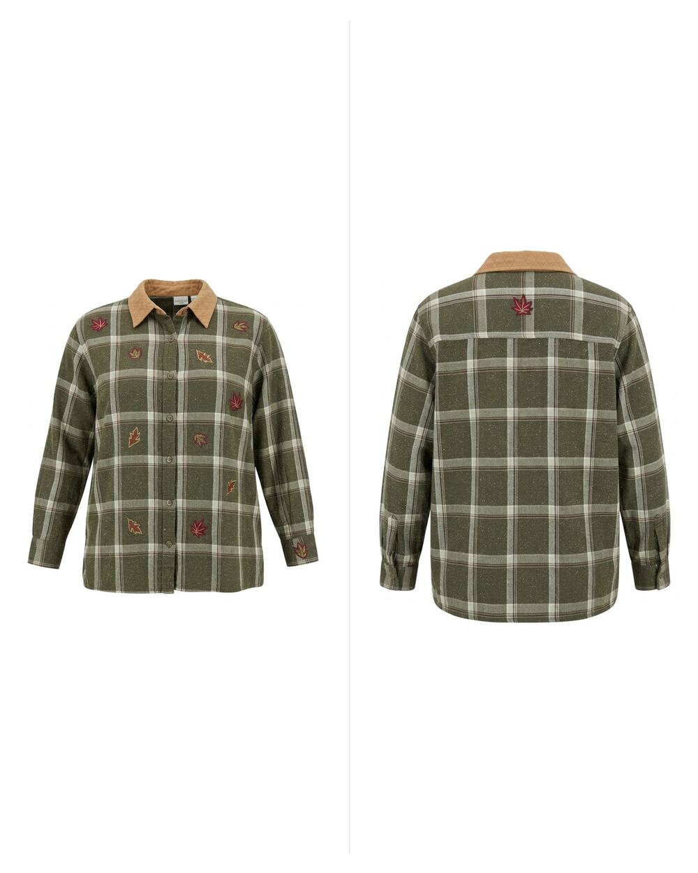 White Stag Plus Plaid Embroidered Leaves Shirt Women Size 18W/20W
